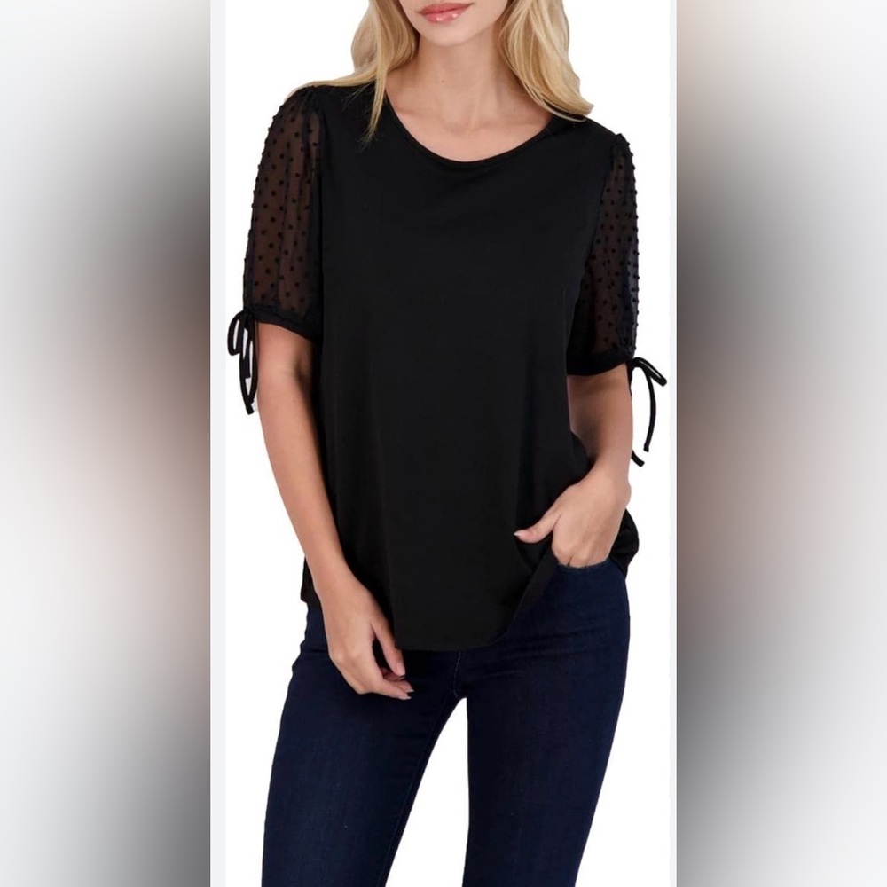 Adrianna Papell Textured Sleeves Crepe Top